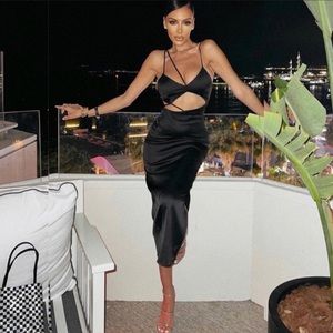 bec and bridge mila midi dress black BEC & BRIDGE Mila Midi Dress Olive Green & Black One Night Stand Designer Dress Hire